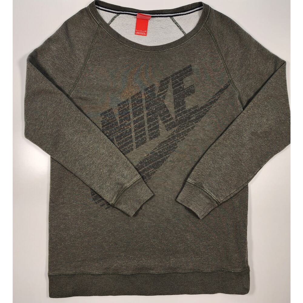 Nike Sweatshirt Olive Green Graphic Swoosh Crewneck Pullover Small Unisex